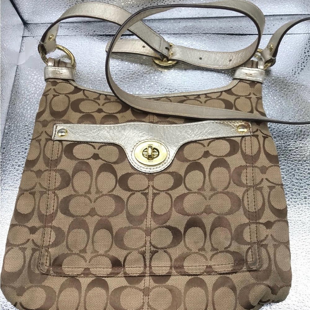 Coach Tan and Gold Shoulder Bag